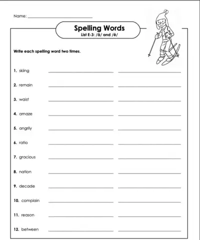 Write words twice  e-3 6th grade