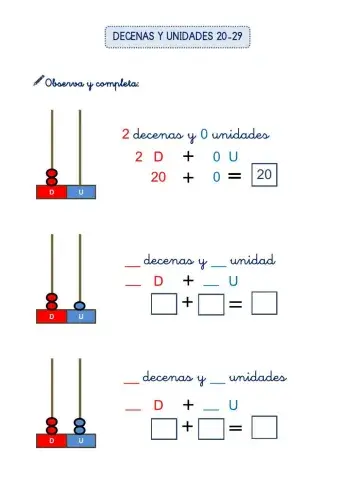 Unidades y decenas 20-29