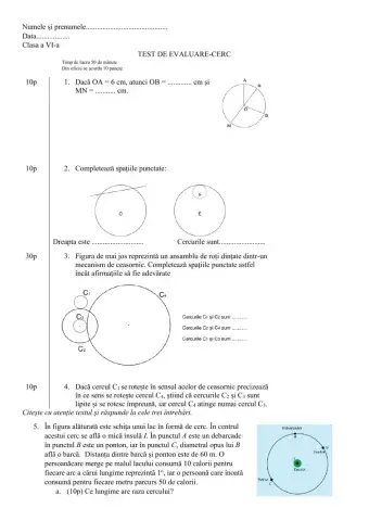 Test de evaluare Cercul