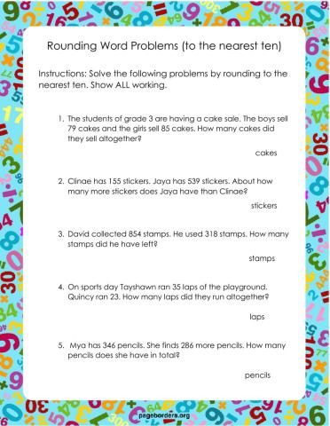 Rounding Word Problems (to the nearest ten)