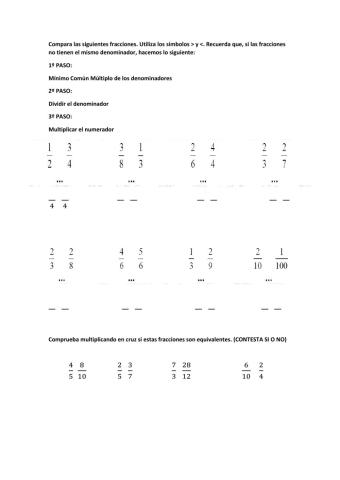 Comparar fracciones y fracciones equivalentes