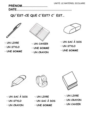 Le matériel scolaire