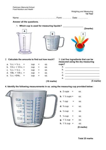 Weighing & Measuring worksheet