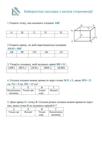 Найпростіші наслідки з аксіом стереометрії