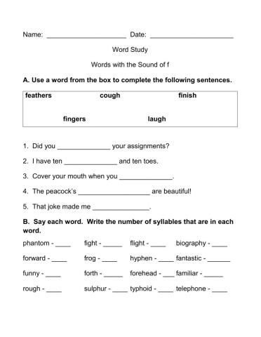 Word Study - Sounds of f