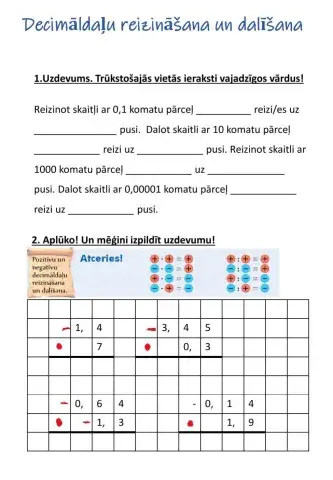 Decimāldaļu reizināšana un dalīšana