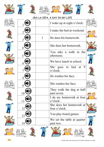 4 daily routines listen and write number