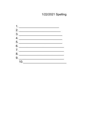 1-22-2021 5th Grade Spelling