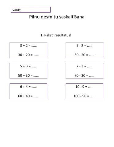 Pilnu desmitu saskaitīšana. Kopīgots.