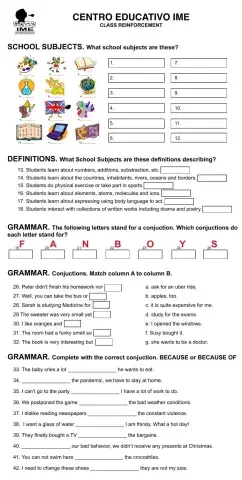 School Subjetcs, conjuctions