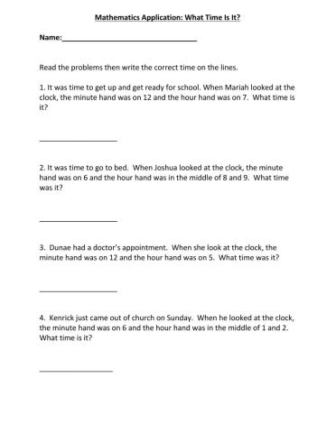 Math Application: Telling Time Word Problem