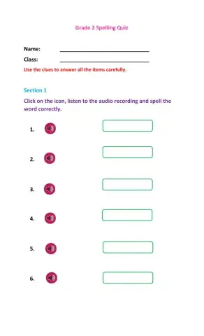 Second Grade Spelling Quiz