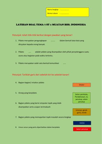 Latihan Soal Tema 7 ST1 Bhs. Indonesia