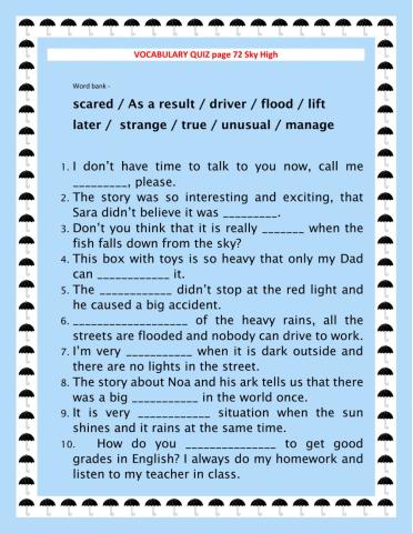 Vocabulary quiz page 72 Sky High