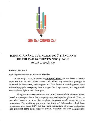 Đề thi đánh giá năng lực ngoại ngữ Tiếng Anh vào lớp 10 Chuyên ngoại ngữ - Số 2.2