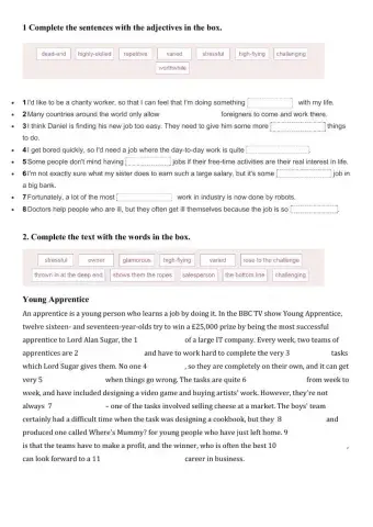 Adjectives describing jobs