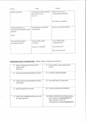 Dějepisné bingo - Mezopotámie