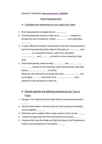 Post-Impressionism Video Worksheet