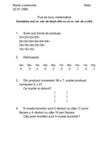 Înmulțirea unui nr. nat. de două cifre cu un număr natural de o cifră