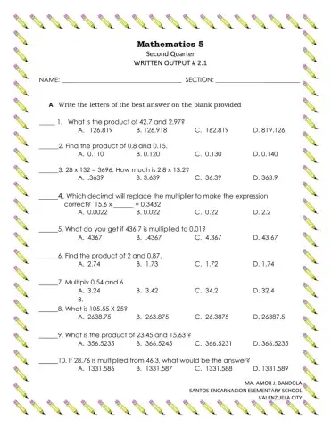 Math 5 Written Test - 2