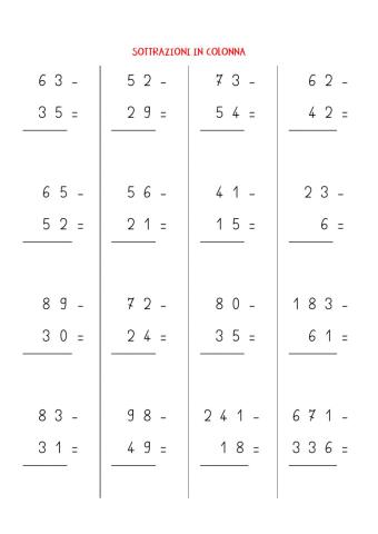 Sottrazioni in colonna con un cambio