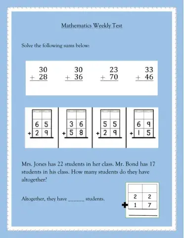Mathematics Weekly Test Jan 22nd