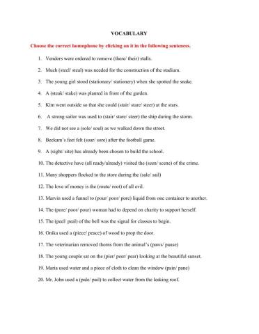 Vocabulary Bi Weekly Test