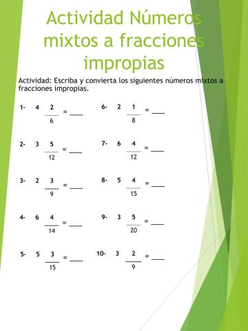 Números mixtos a fracciones impropias