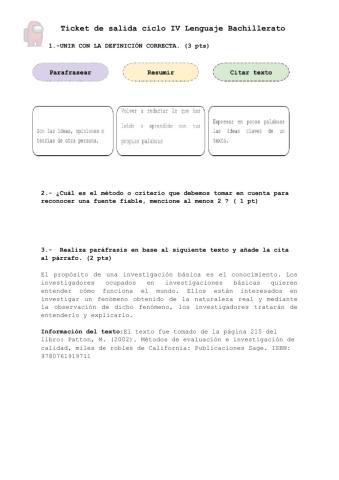 Ticket de salida ciclo IV Bachillerato