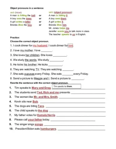 Object Pronouns in Sentences
