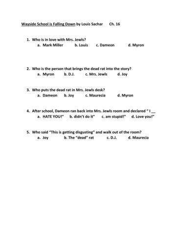 Wayside School is Falling Down  Ch 16