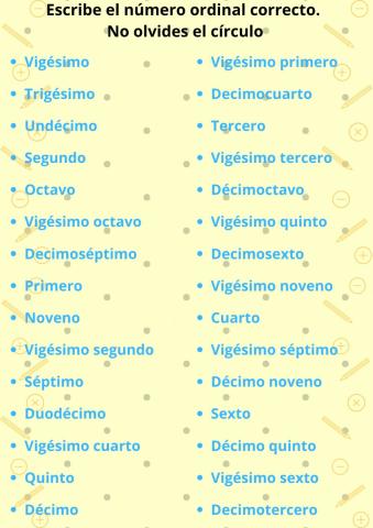 ESCRITURA NÚMEROS ORDINALES