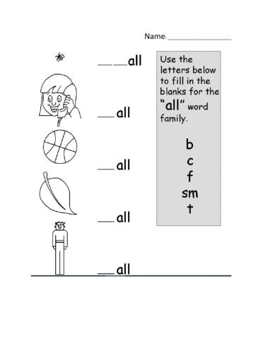 -All Word Family: Fill in the Letter