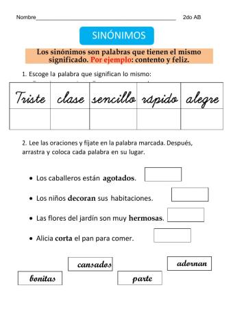 Actividad de los sinónimos