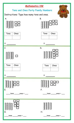Base Ten Forty Family Numbers HW