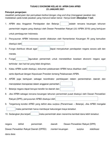 Kelas XI Kuis APBN dan APBD