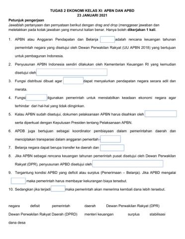 Kelas XI Kuis APBN dan APBD