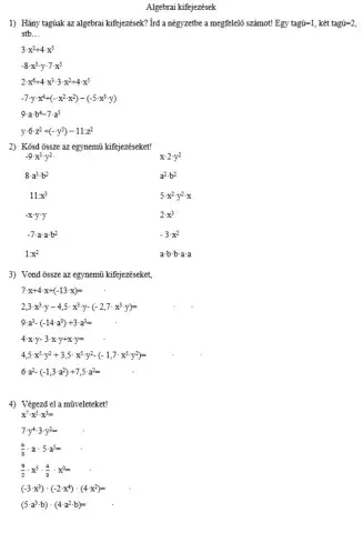 Algebrai kifejezések