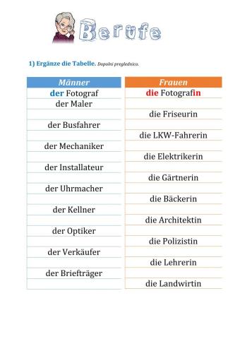 Berufe (Mann-Frau)