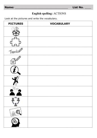 Spelling Test: Actions