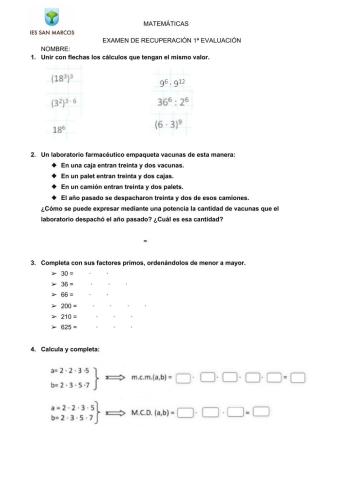 Examen de recuperación de la 1ª Evaluación
