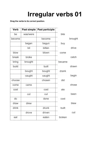 Irregular Verbs - Elementary 01