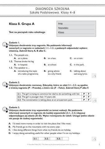 Test semestralny-j.ang. kl.8