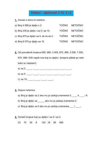 Djeljivost s 10, 5 i 2