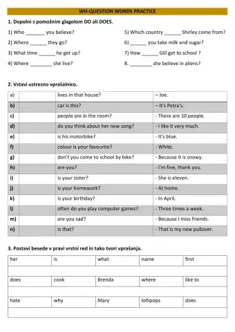 WH vprašanja vaja