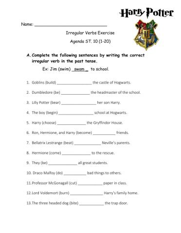 Harry Potter Irregular Verbs