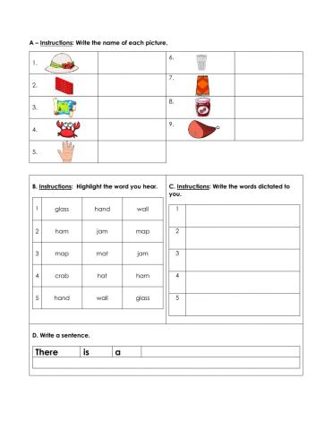 Lesson 2: words with short a exercises