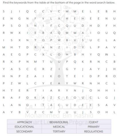 Health Promotion approaches wordsearch
