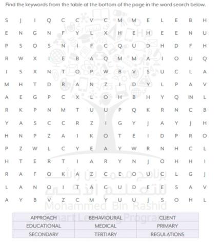 Health Promotion approaches wordsearch