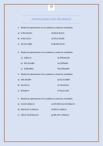 Operaciones con números decimales